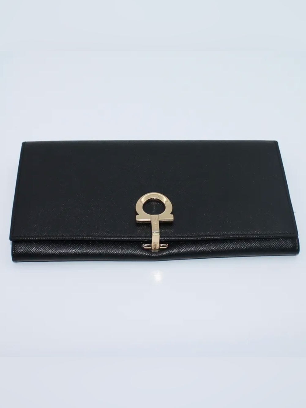 Salvatore Ferragamo Gancini Flip Lock Continental Wallet Black Saffiano Leath
